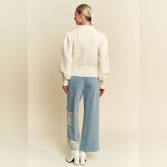 *Davi & Dani Lace Applique Wide Leg Jeans in sz M L - Picture 4 of 10